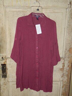 Roaman's Crepe Gauzy Pull Tab Sleeve Blouse Size 14W (W-6)